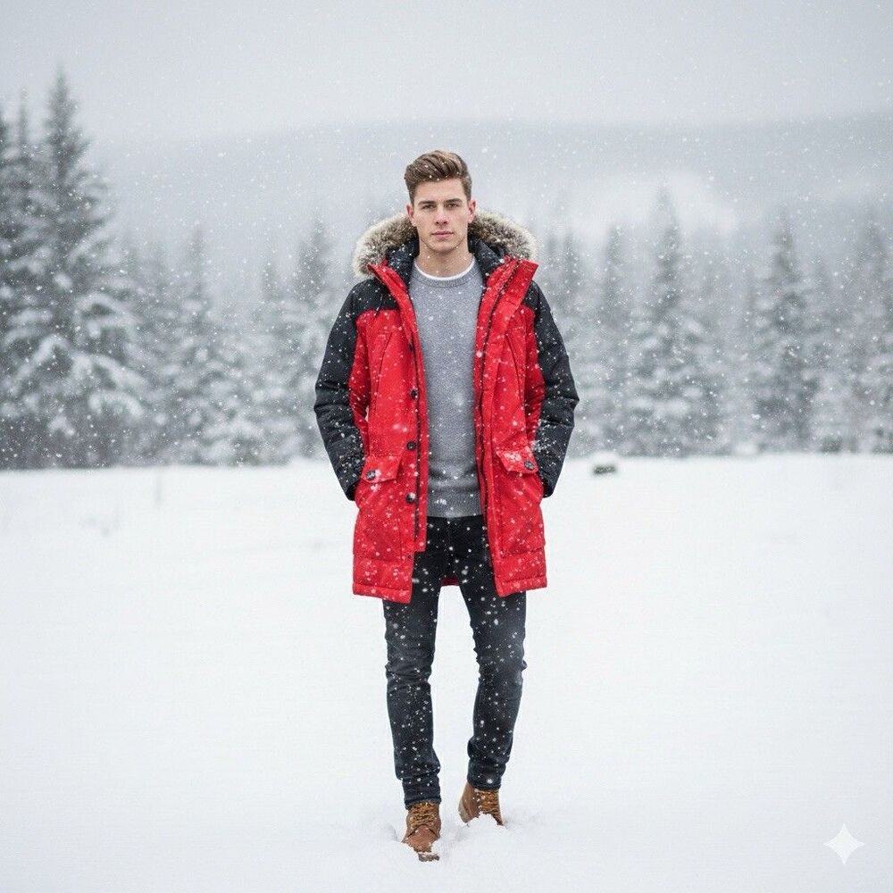 Lands’ End Down & Primaloft Winter Parka Mens Small 34–36 Faux Fur Hood